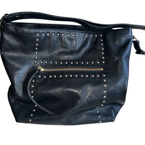 Cole Haan Purse Black Leather Gold Studded Large Hobo Shoulder Bag Vintage